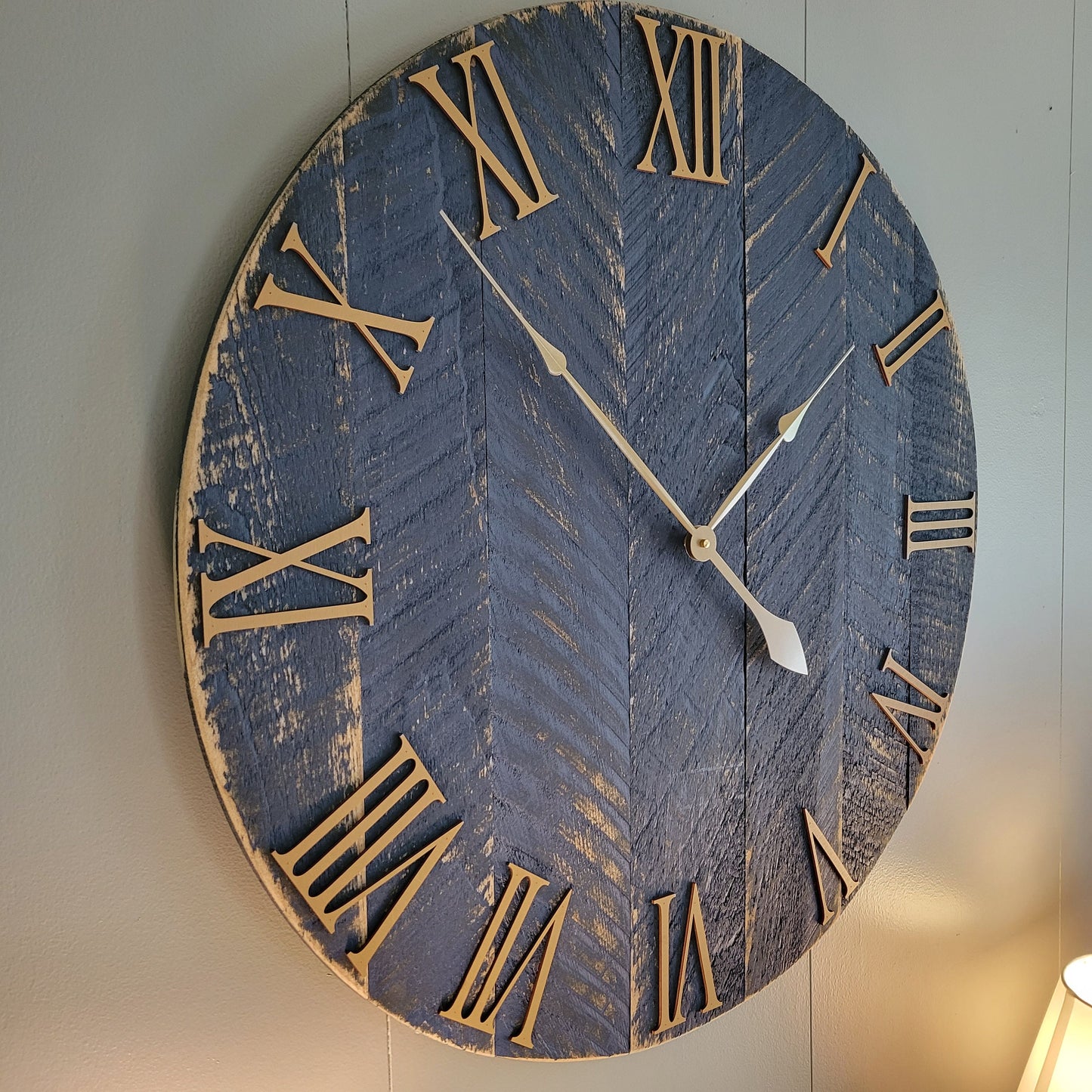 30" Farmhouse Clock in Blue with Gold Numbers