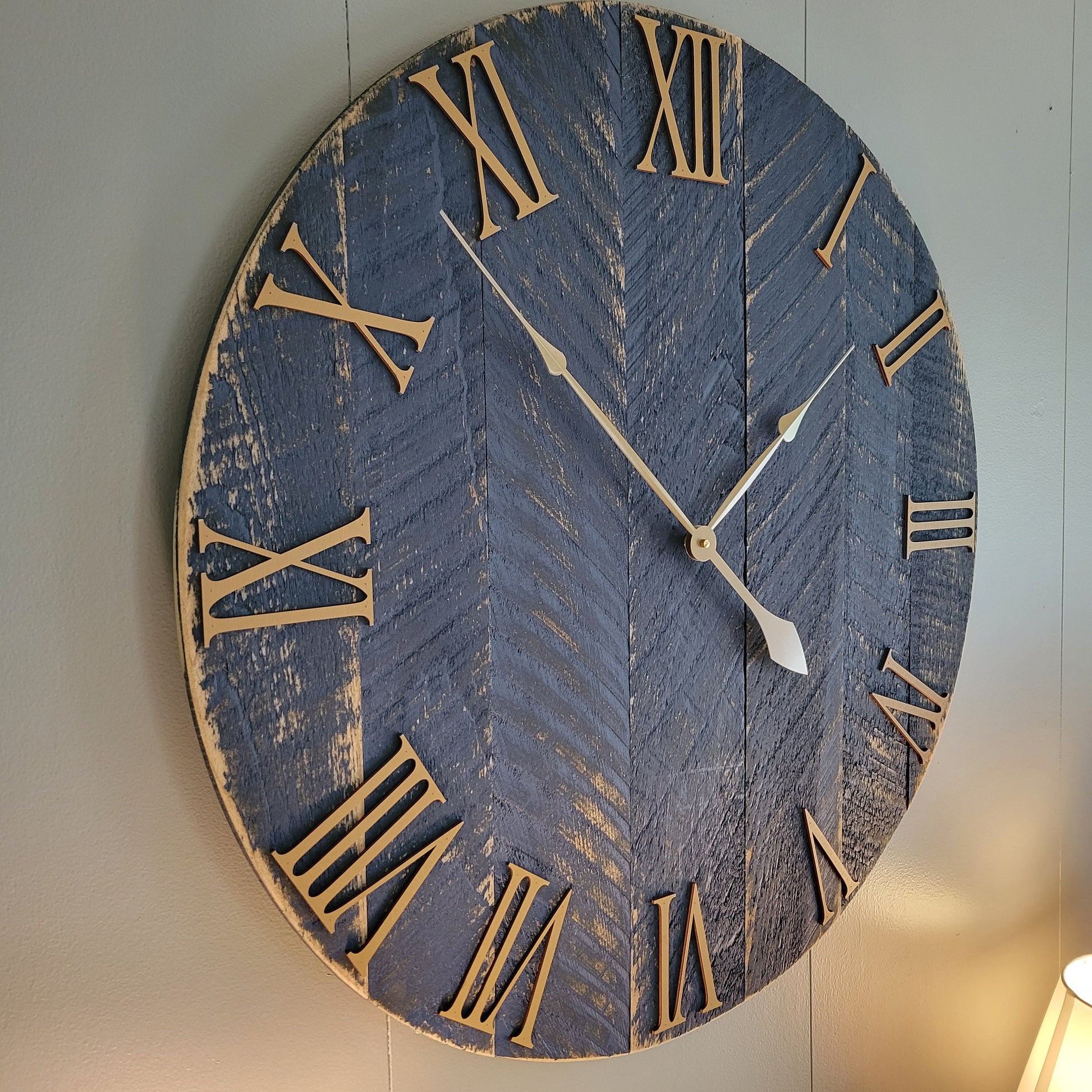 30" Farmhouse Clock in Blue with Gold Numbers