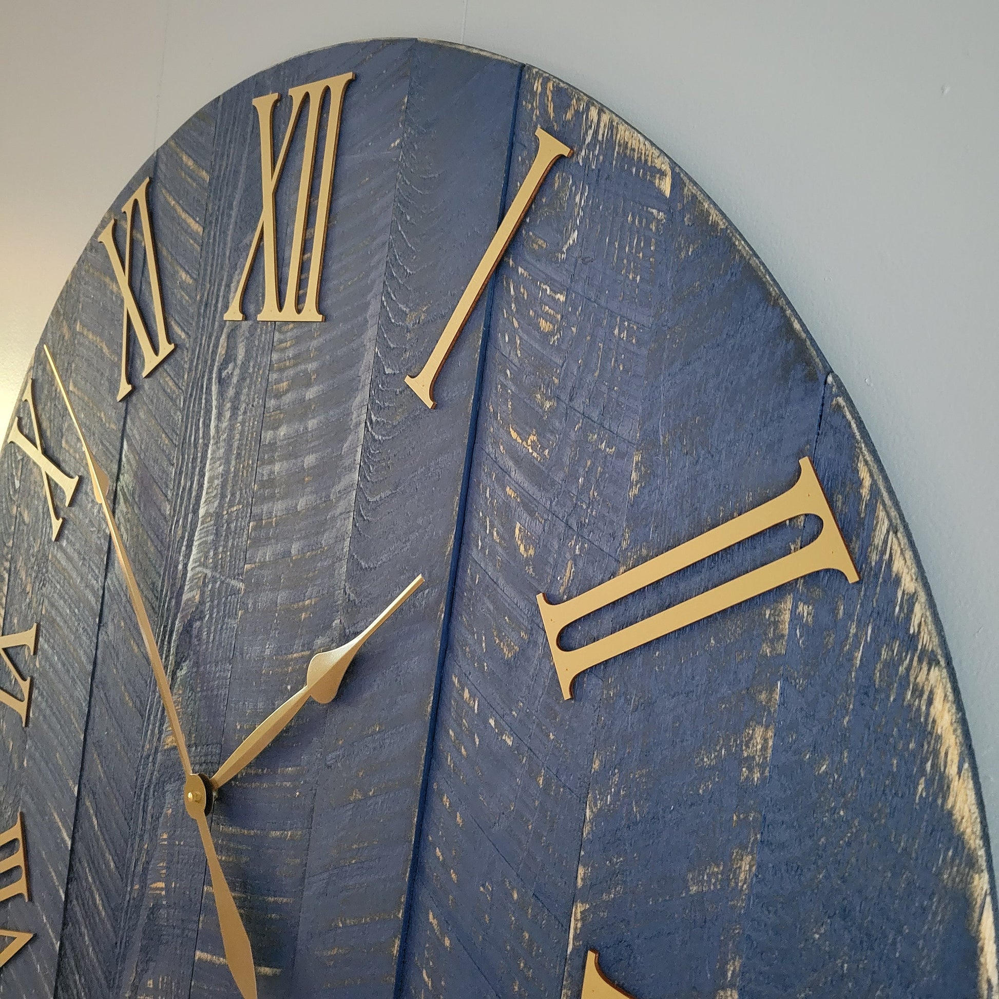 42" Farmhouse Clock in Blue with Gold Numbers