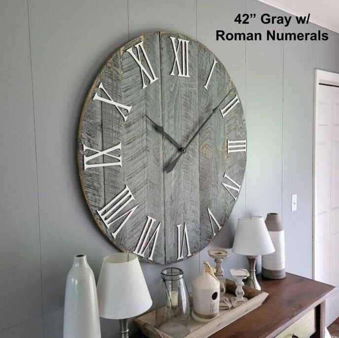 Large Wall Clock / 18" - 42" / Farmhouse Clock / Oversized wall clock grey