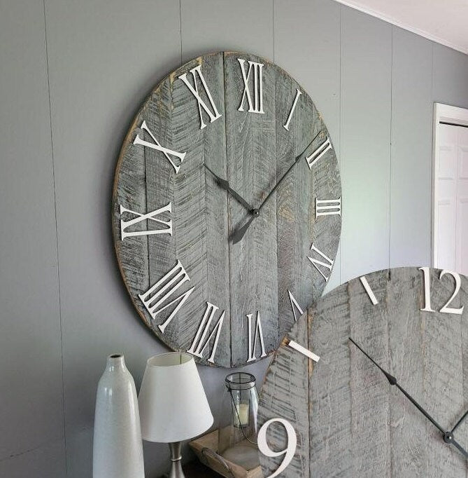 Large Wall Clock / 18" - 42" / Farmhouse Clock / Oversized wall clock grey